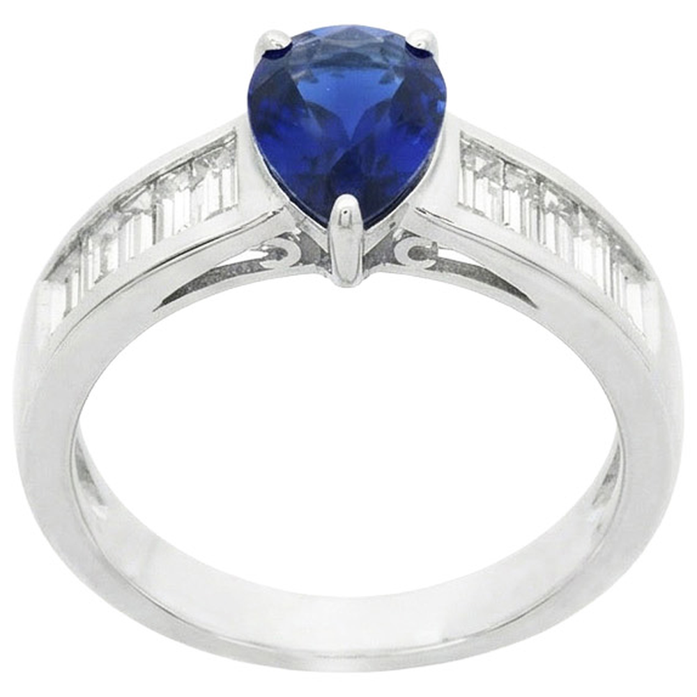 Solitaire Ring With Baguette Natural Earth Mined Diamond Accents Blue Sapphire 3.50 Carats