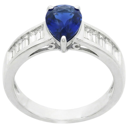Solitaire Ring With Baguette Natural Earth Mined Diamond Accents Blue Sapphire 3.50 Carats