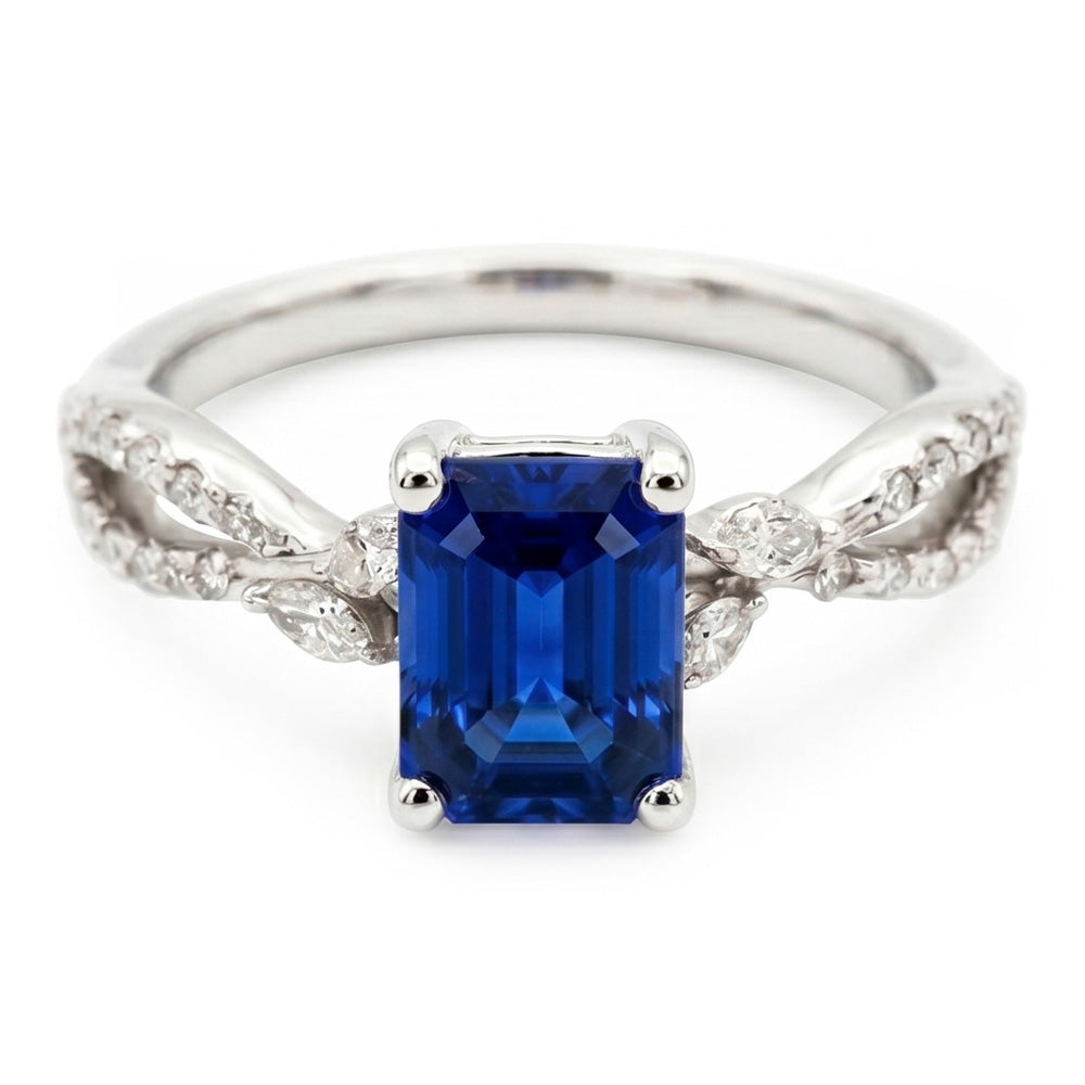 Solitaire Ring With Marquise Natural Earth Mined Diamond Accents & Blue Sapphire 4 Carats