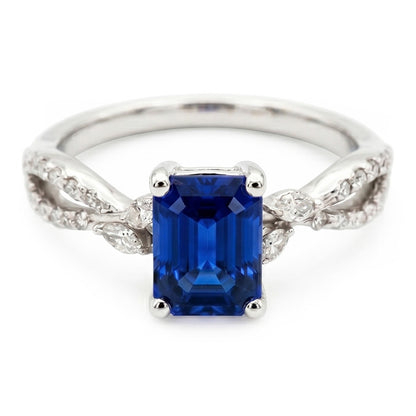 Solitaire Ring With Marquise Natural Earth Mined Diamond Accents & Blue Sapphire 4 Carats