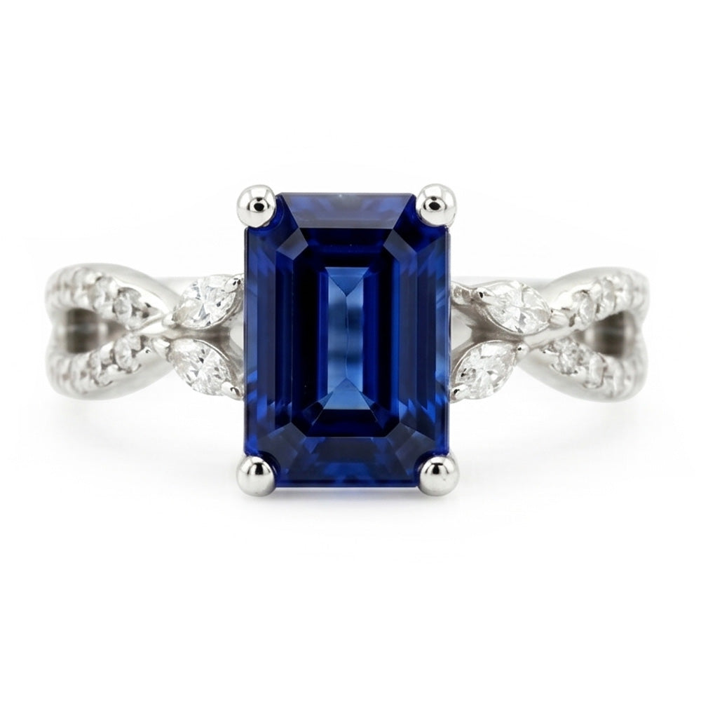 Solitaire Ring With Marquise Natural Earth Mined Diamond Accents & Blue Sapphire 4 Carats