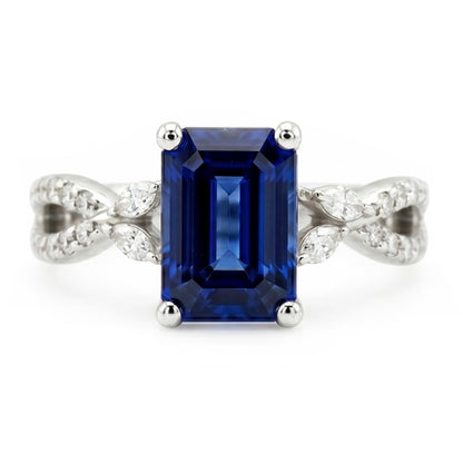 Solitaire Ring With Marquise Natural Earth Mined Diamond Accents & Blue Sapphire 4 Carats