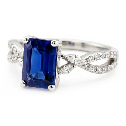Solitaire Ring With Marquise Natural Earth Mined Diamond Accents & Blue Sapphire 4 Carats