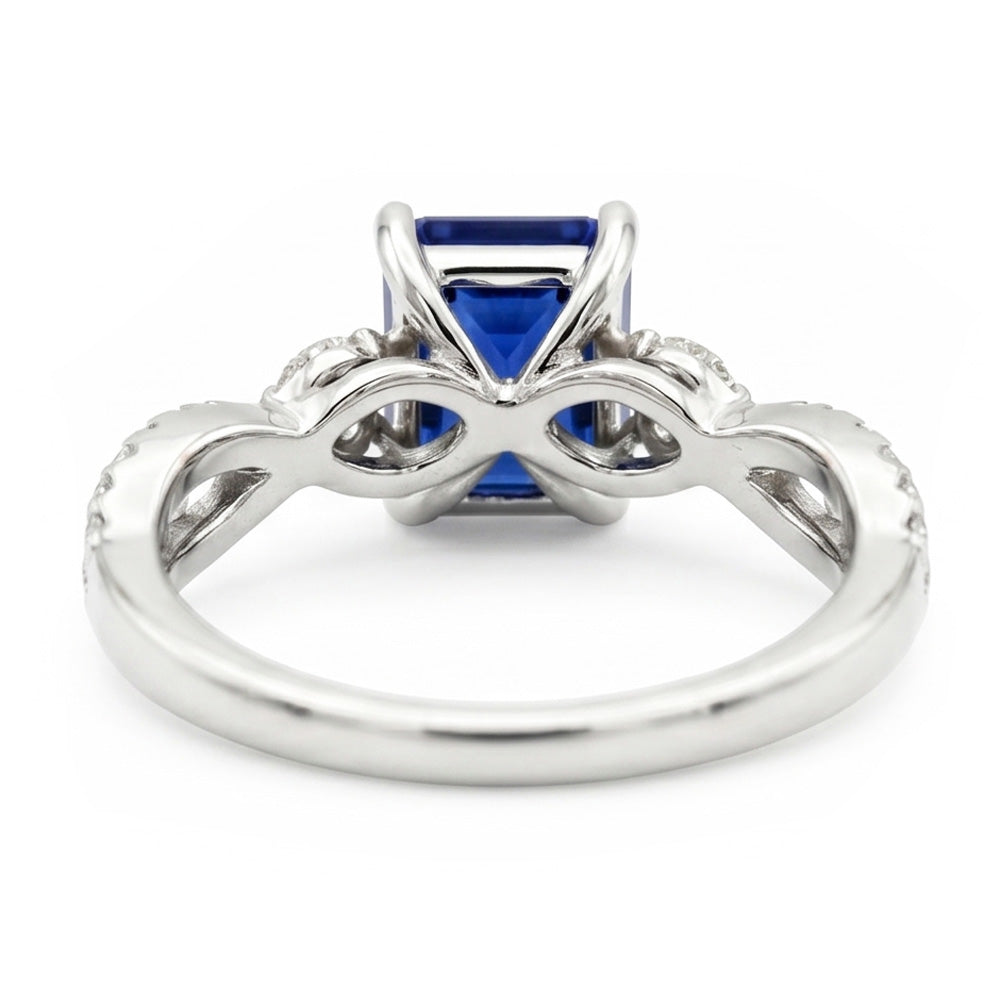 Solitaire Ring With Marquise Natural Earth Mined Diamond Accents & Blue Sapphire 4 Carats