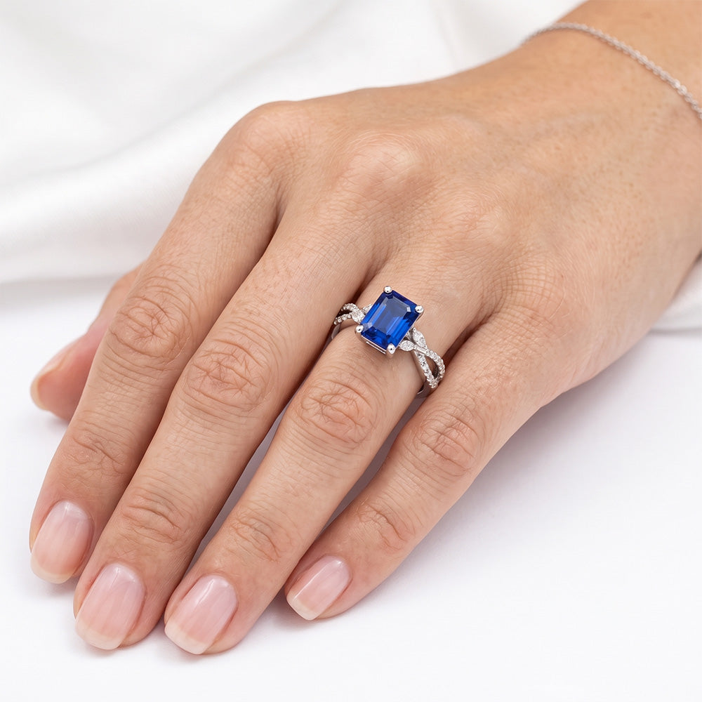 Solitaire Ring With Marquise Natural Earth Mined Diamond Accents & Blue Sapphire 4 Carats