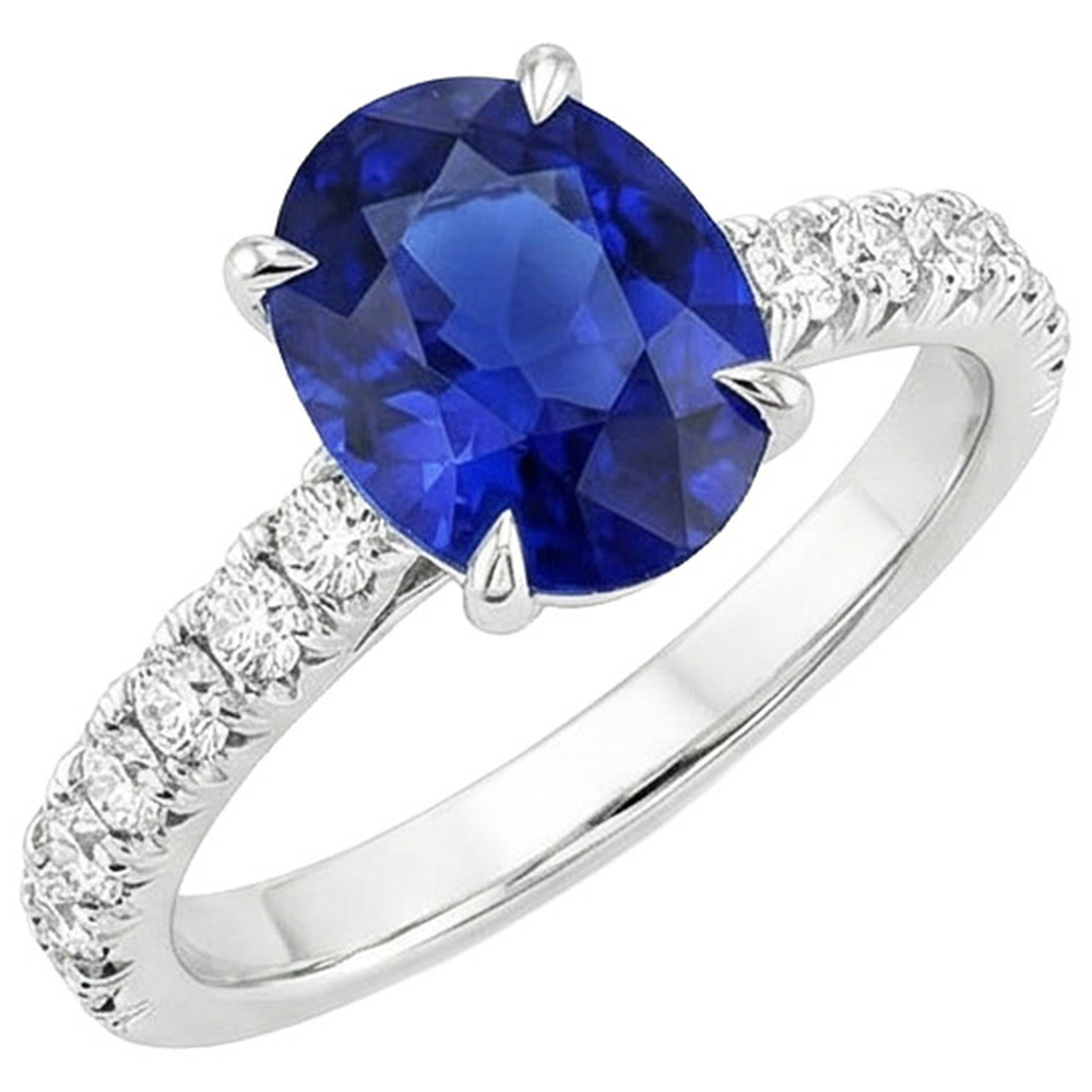 Solitaire Ring With Natural Earth Mined Diamonds Accents Oval Blue Sapphire 4 Carats