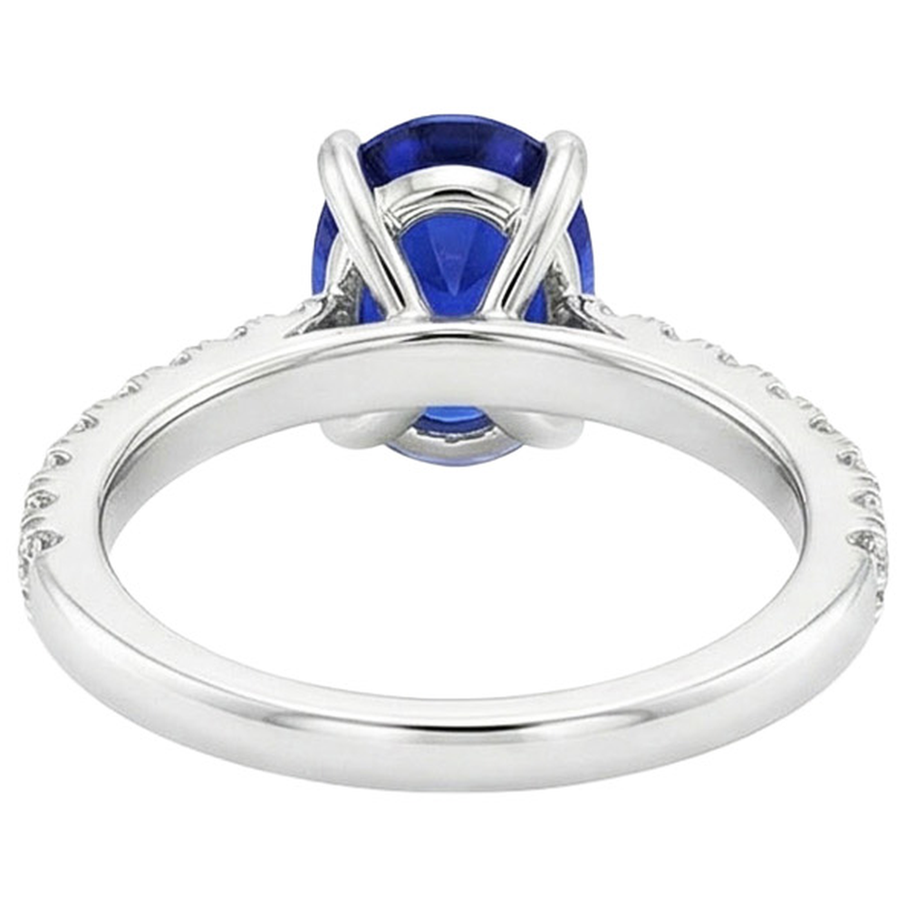 Solitaire Ring With Natural Earth Mined Diamonds Accents Oval Blue Sapphire 4 Carats