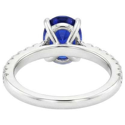 Solitaire Ring With Natural Earth Mined Diamonds Accents Oval Blue Sapphire 4 Carats