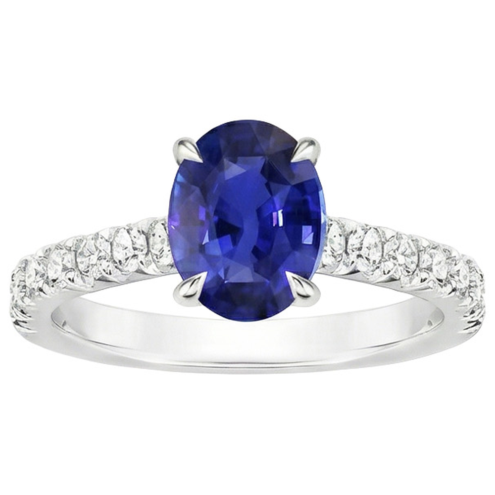 Solitaire Ring With Natural Earth Mined Diamonds Accents Oval Blue Sapphire 4 Carats