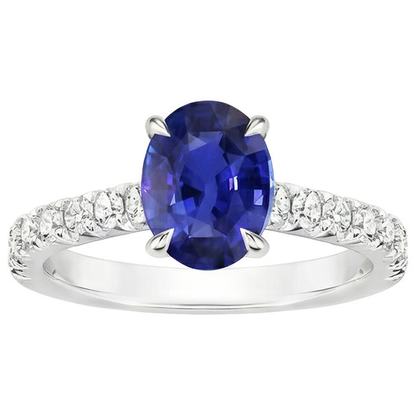 Solitaire Ring With Natural Earth Mined Diamonds Accents Oval Blue Sapphire 4 Carats