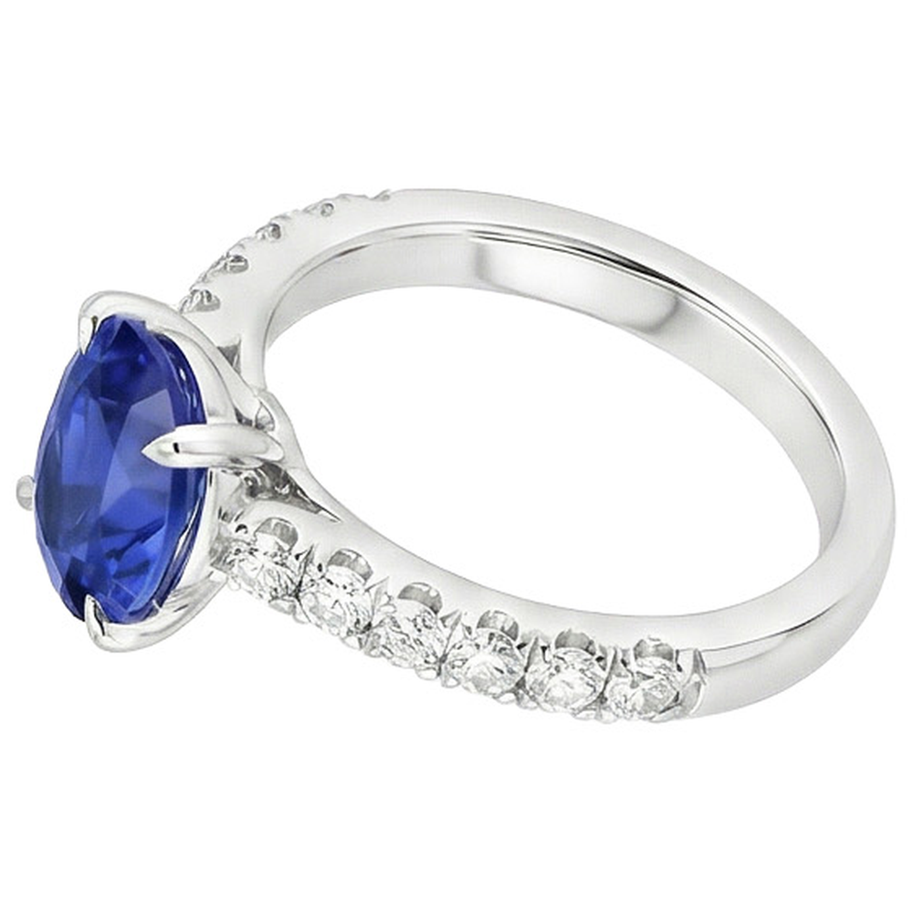 Solitaire Ring With Natural Earth Mined Diamonds Accents Oval Blue Sapphire 4 Carats