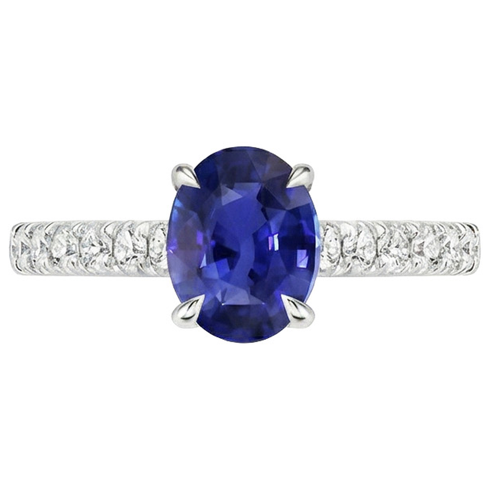 Solitaire Ring With Natural Earth Mined Diamonds Accents Oval Blue Sapphire 4 Carats