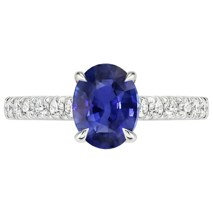 Solitaire Ring With Natural Earth Mined Diamonds Accents Oval Blue Sapphire 4 Carats