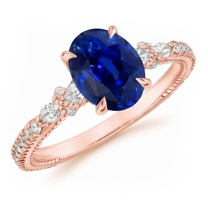 Solitaire Ring With Pear Natural Earth Mined Diamond Accents Oval Ceylon Sapphire 4 Carats