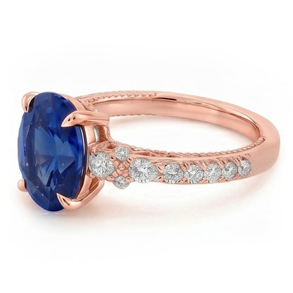 Solitaire Ring With Pear Natural Earth Mined Diamond Accents Oval Ceylon Sapphire 4 Carats
