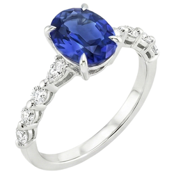 Solitaire Ring With Pear & Round Natural Earth Mined Diamond Accent Blue Sapphire 4 Carats