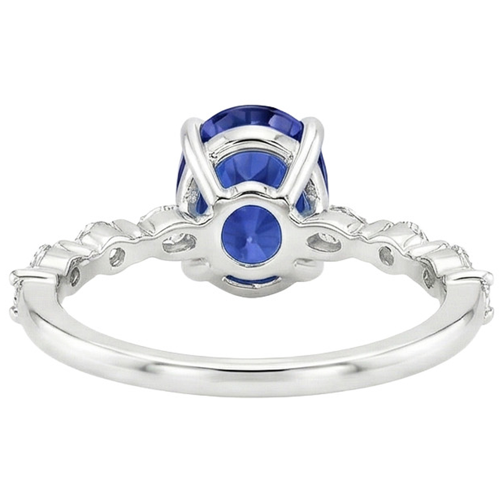 Solitaire Ring With Pear & Round Natural Earth Mined Diamond Accent Blue Sapphire 4 Carats