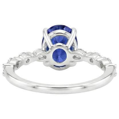 Solitaire Ring With Pear & Round Natural Earth Mined Diamond Accent Blue Sapphire 4 Carats