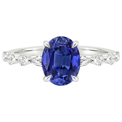 Solitaire Ring With Pear & Round Natural Earth Mined Diamond Accent Blue Sapphire 4 Carats