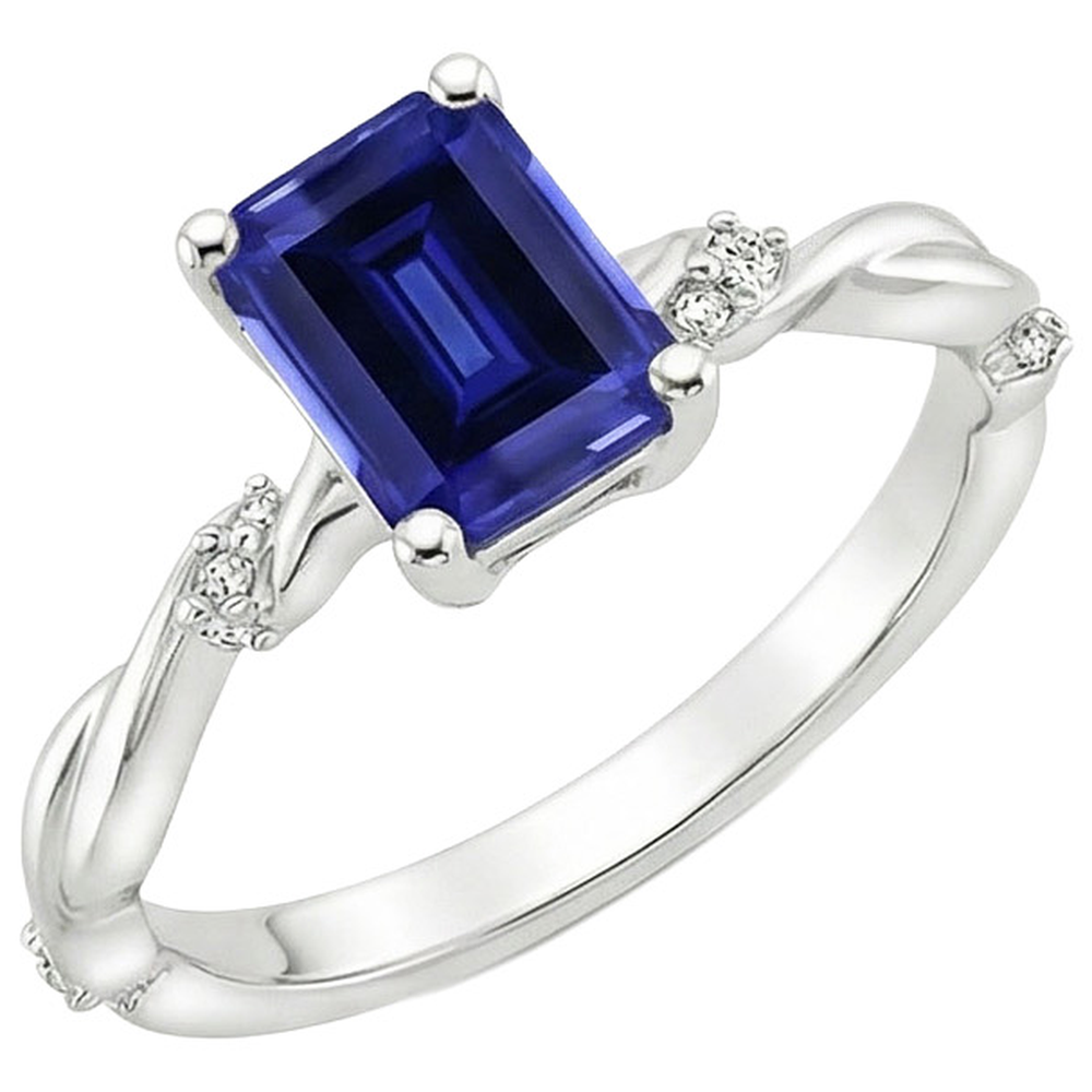 Solitaire Ring with Accents Blue Sapphire & Natural Earth Mined Diamond 3.50 Carats
