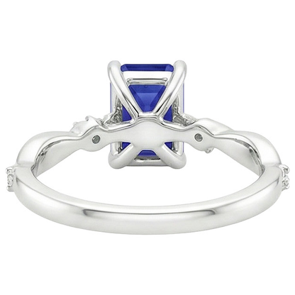 Solitaire Ring with Accents Blue Sapphire & Natural Earth Mined Diamond 3.50 Carats
