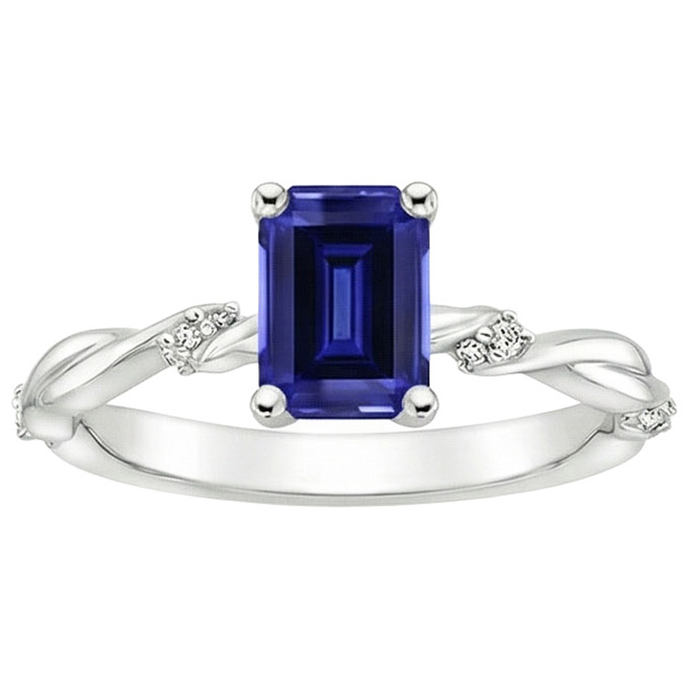Solitaire Ring with Accents Blue Sapphire & Natural Earth Mined Diamond 3.50 Carats