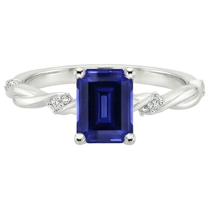Solitaire Ring with Accents Blue Sapphire & Natural Earth Mined Diamond 3.50 Carats