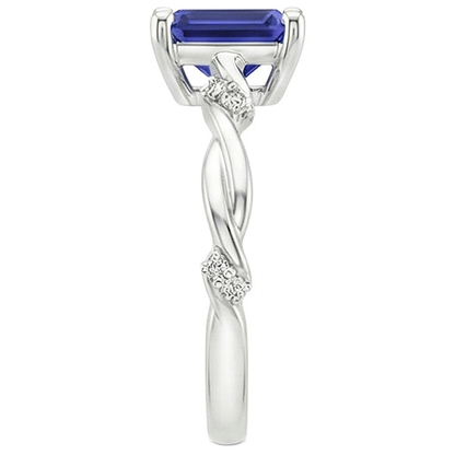 Solitaire Ring with Accents Blue Sapphire & Natural Earth Mined Diamond 3.50 Carats