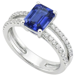 Solitaire Ring with Accents Blue Sapphire & Natural Earth Mined Diamond 4.50 Carats