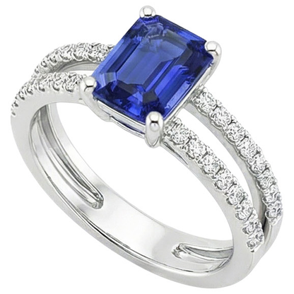 Solitaire Ring with Accents Blue Sapphire & Natural Earth Mined Diamond 4.50 Carats