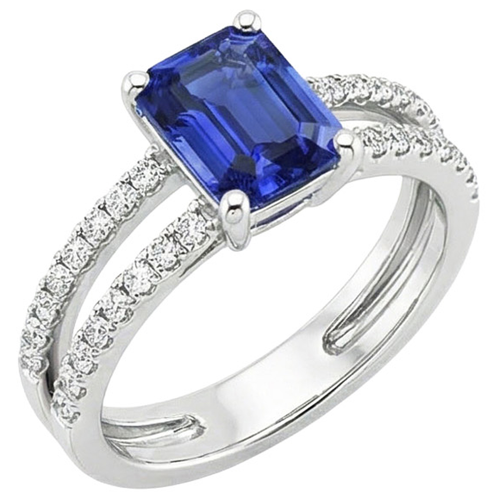 Solitaire Ring with Accents Blue Sapphire & Natural Earth Mined Diamond 4.50 Carats