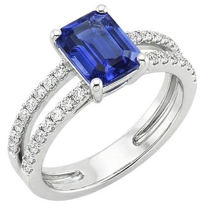 Solitaire Ring with Accents Blue Sapphire & Natural Earth Mined Diamond 4.50 Carats