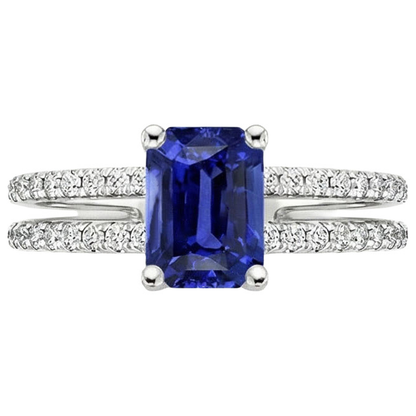 Solitaire Ring with Accents Blue Sapphire & Natural Earth Mined Diamond 4.50 Carats