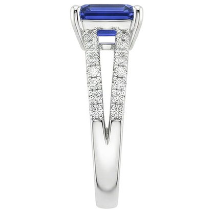 Solitaire Ring with Accents Blue Sapphire & Natural Earth Mined Diamond 4.50 Carats