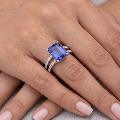 Solitaire Ring with Accents Blue Sapphire & Natural Earth Mined Diamond 4.50 Carats