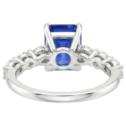 Solitaire Ring with Accents Blue Sapphire & Natural Earth Mined Diamond 4 Carats