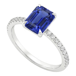 Solitaire Ring with Accents Radiant Ceylon Sapphire & Natural Earth Mined Diamond 4 Carats