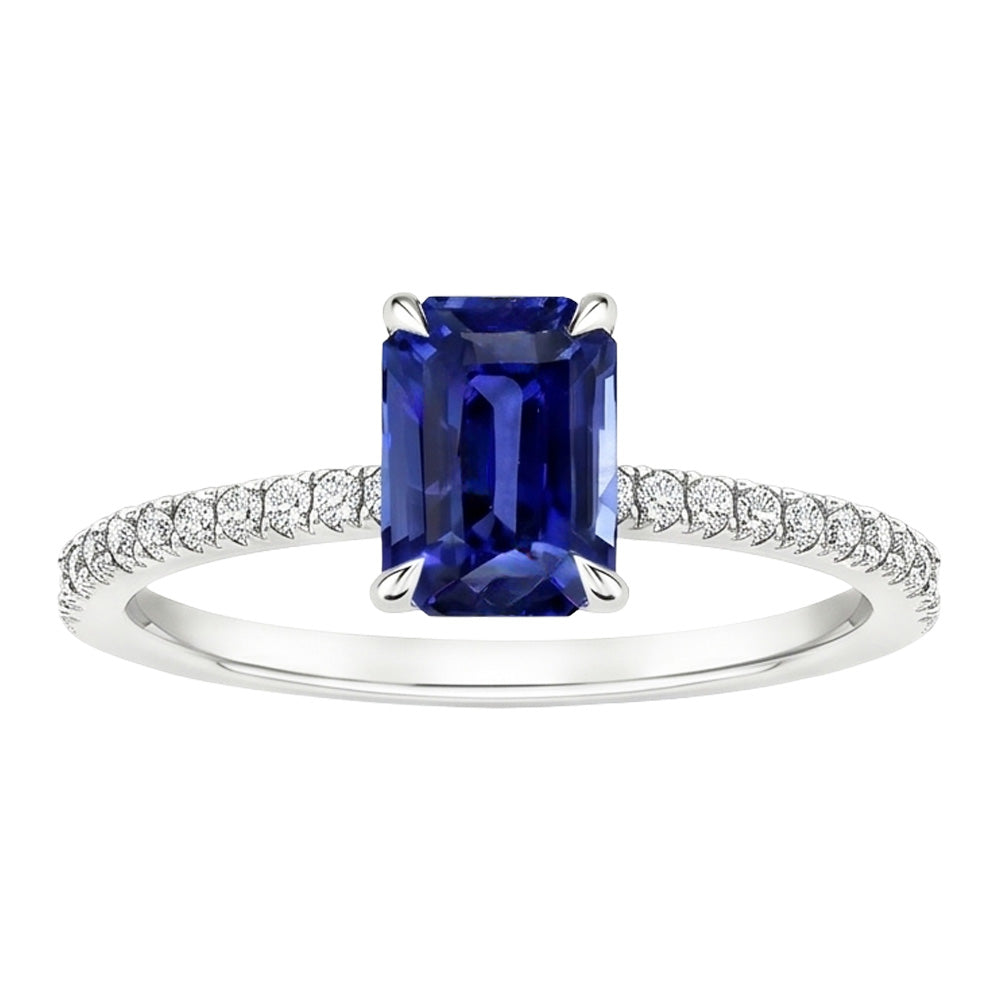 Solitaire Ring with Accents Radiant Ceylon Sapphire & Natural Earth Mined Diamond 4 Carats