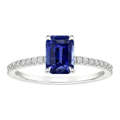 Solitaire Ring with Accents Radiant Ceylon Sapphire & Natural Earth Mined Diamond 4 Carats