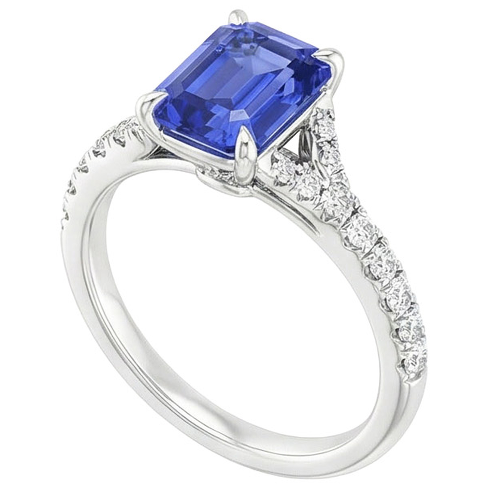 Solitaire Ring with Accents Sri Lankan Sapphire & Natural Earth Mined Diamond 4 Carats