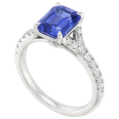 Solitaire Ring with Accents Sri Lankan Sapphire & Natural Earth Mined Diamond 4 Carats