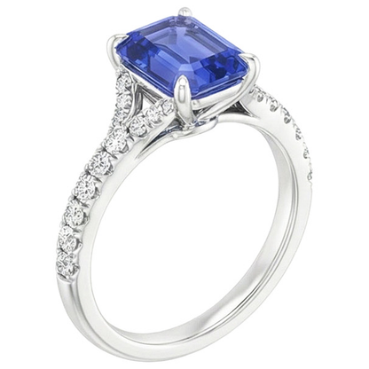 Solitaire Ring with Accents Sri Lankan Sapphire & Natural Earth Mined Diamond 4 Carats