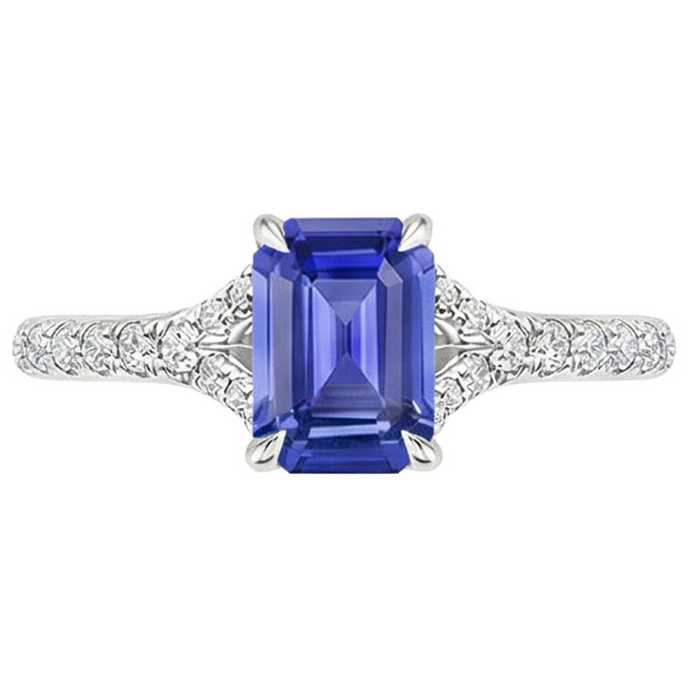 Solitaire Ring with Accents Sri Lankan Sapphire & Natural Earth Mined Diamond 4 Carats