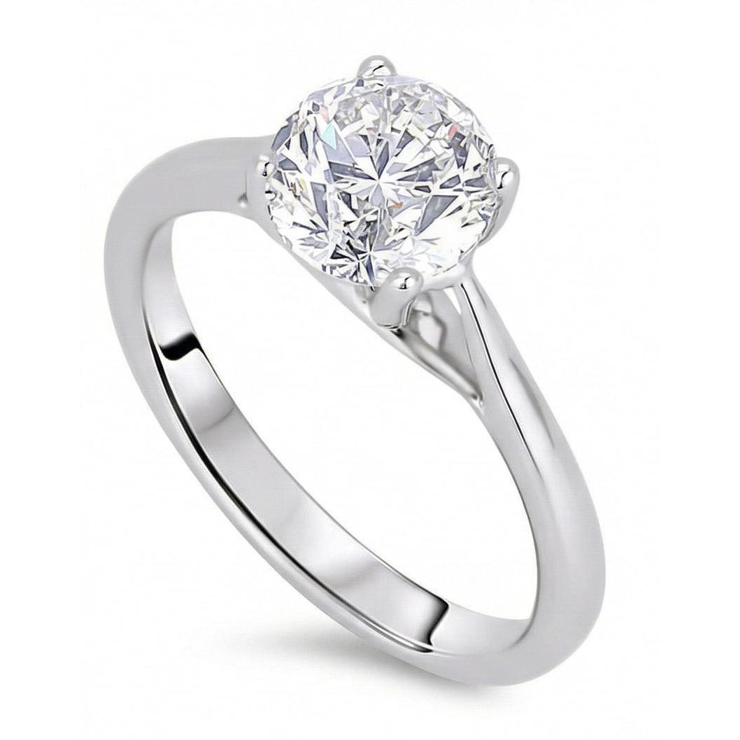 Solitaire Round Cut 2 Carats Natural Earth Mined Diamond Wedding Ring White Gold 14K