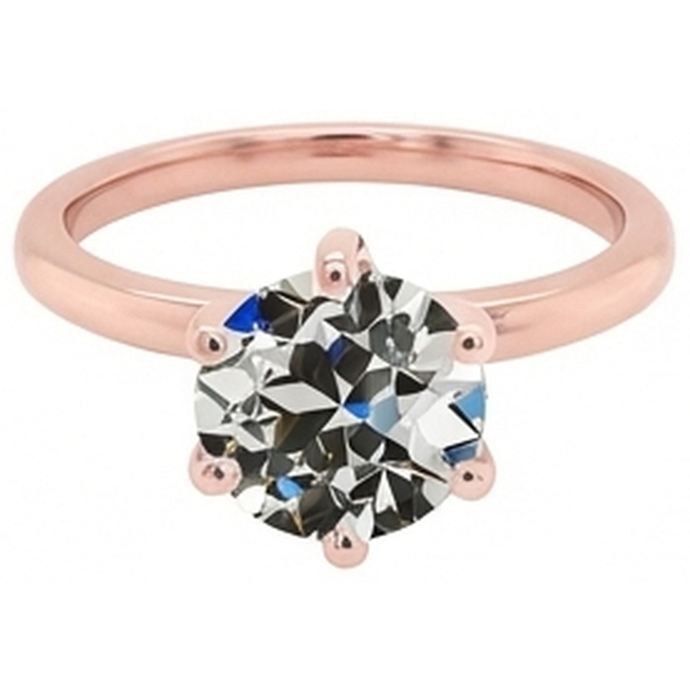 Solitaire Round Old Mine Cut Natural Earth Mined Diamond Ring 6 Prong Set 2 Carats