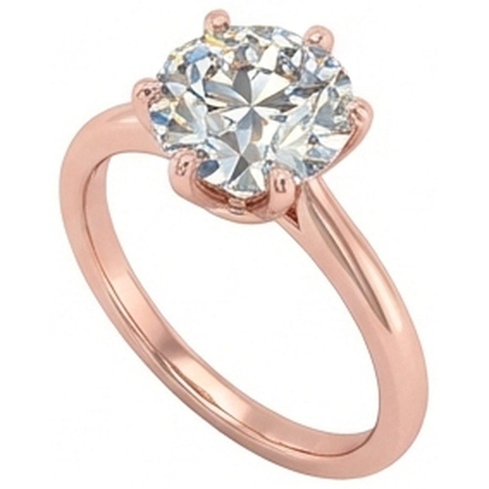 Solitaire Round Old Mine Cut Natural Earth Mined Diamond Ring 6 Prong Set 2 Carats