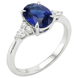 Solitaire Sapphire Ring With Marquise & Round Natural Earth Mined Diamond Accents 3 Carats