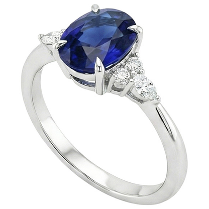 Solitaire Sapphire Ring With Marquise & Round Natural Earth Mined Diamond Accents 3 Carats