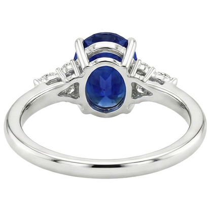 Solitaire Sapphire Ring With Marquise & Round Natural Earth Mined Diamond Accents 3 Carats