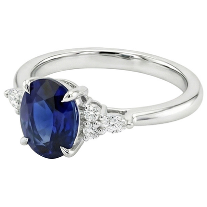 Solitaire Sapphire Ring With Marquise & Round Natural Earth Mined Diamond Accents 3 Carats